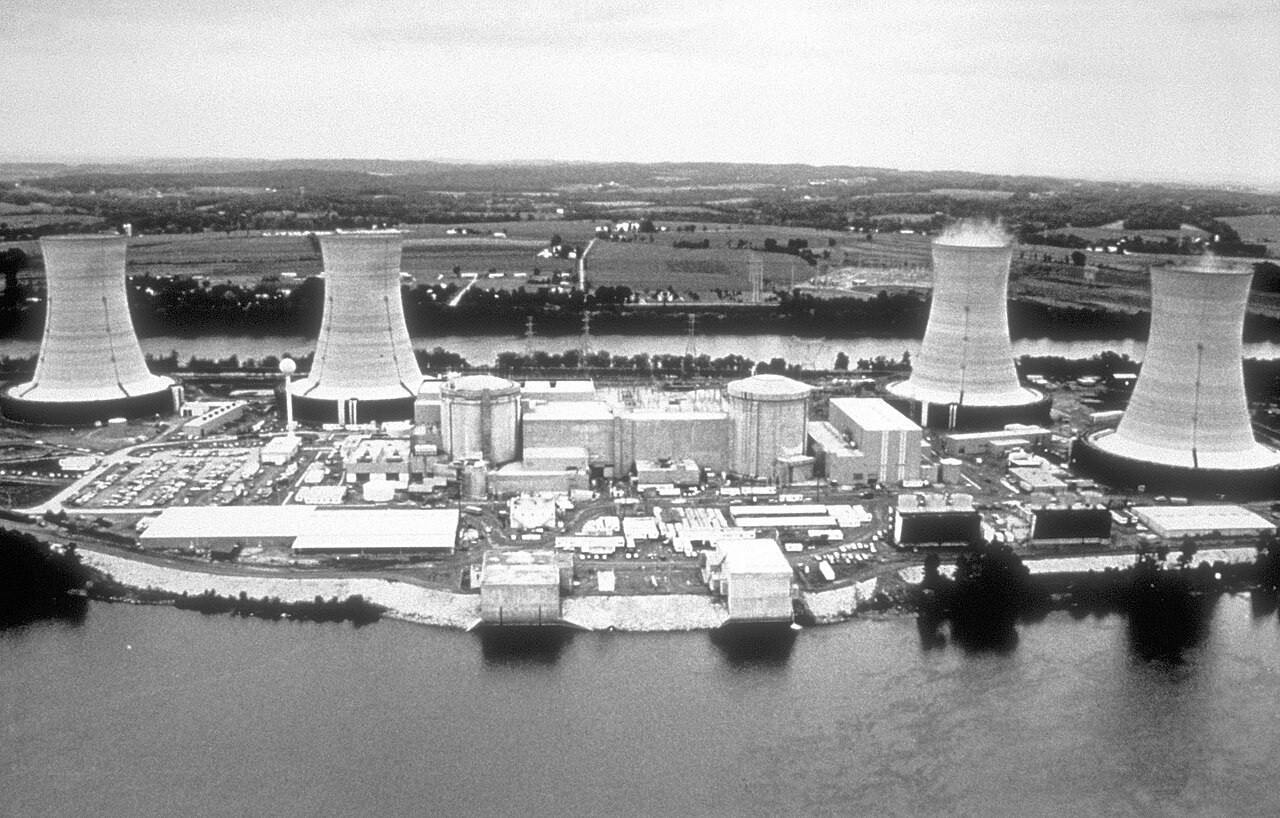 The Three Mile Island nuclear power plant near Middletown, Pennsylvania, seen from the air