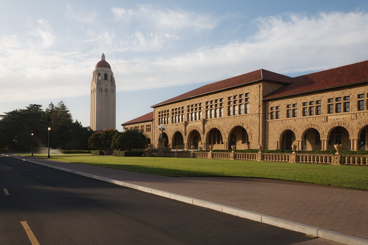 The sandstone arches and courtyard of the Main Quad at Stanford University