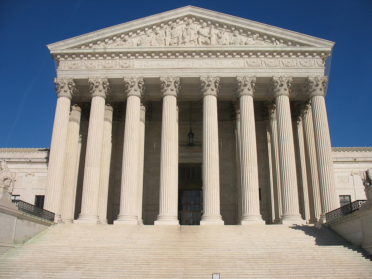The columned west facade of the Supreme Court building in Washington, DC