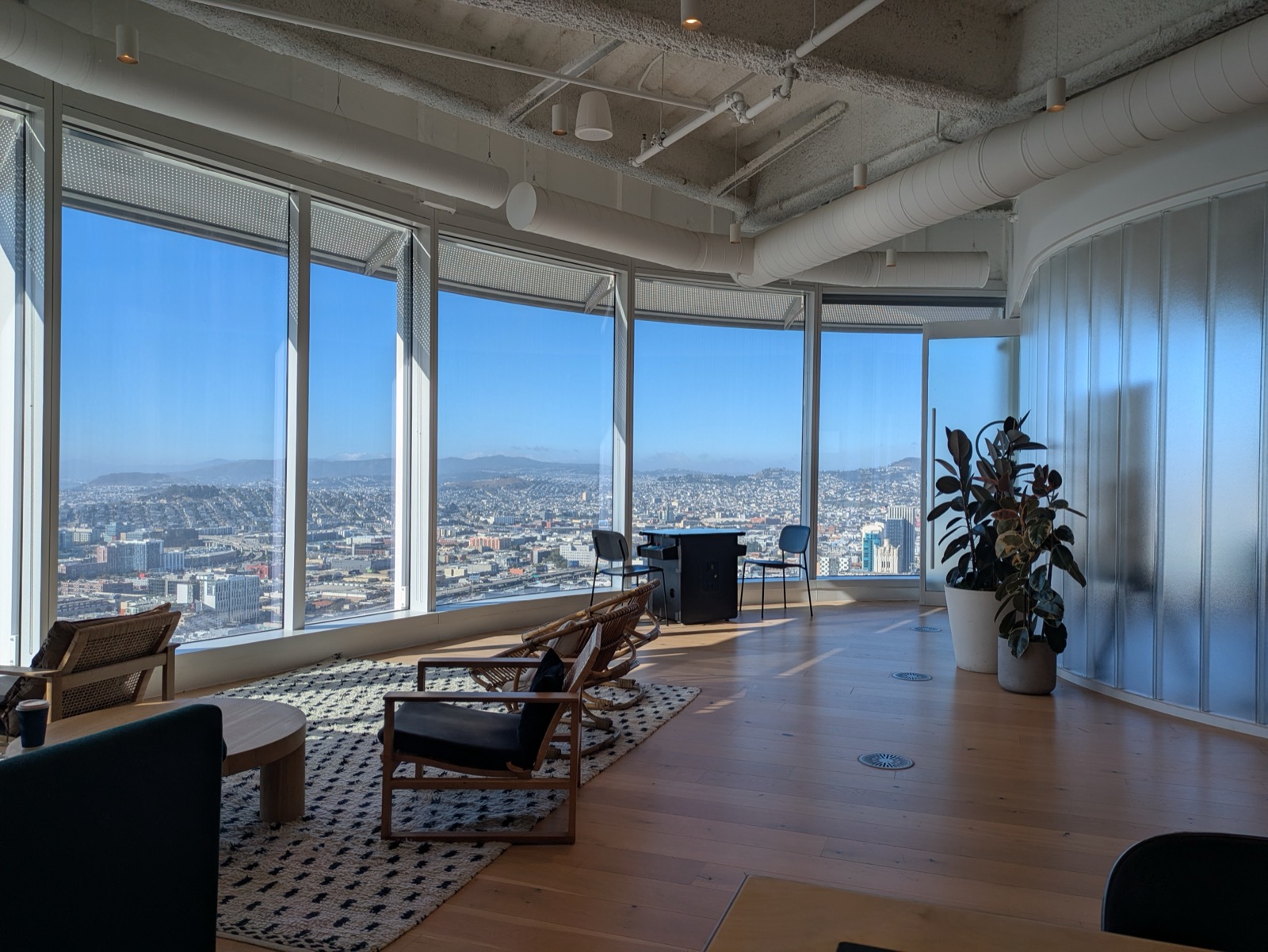 A WeWork coworking space on an upper floor of Salesforce Tower in San Francisco